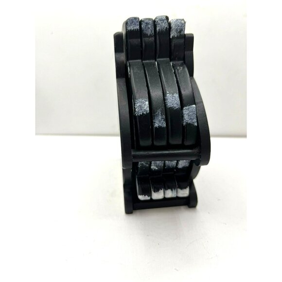 Set Of 4 Kitty Cat Coasters Hand Painted with Carrier Cork Center Black & White - Picture 4 of 9